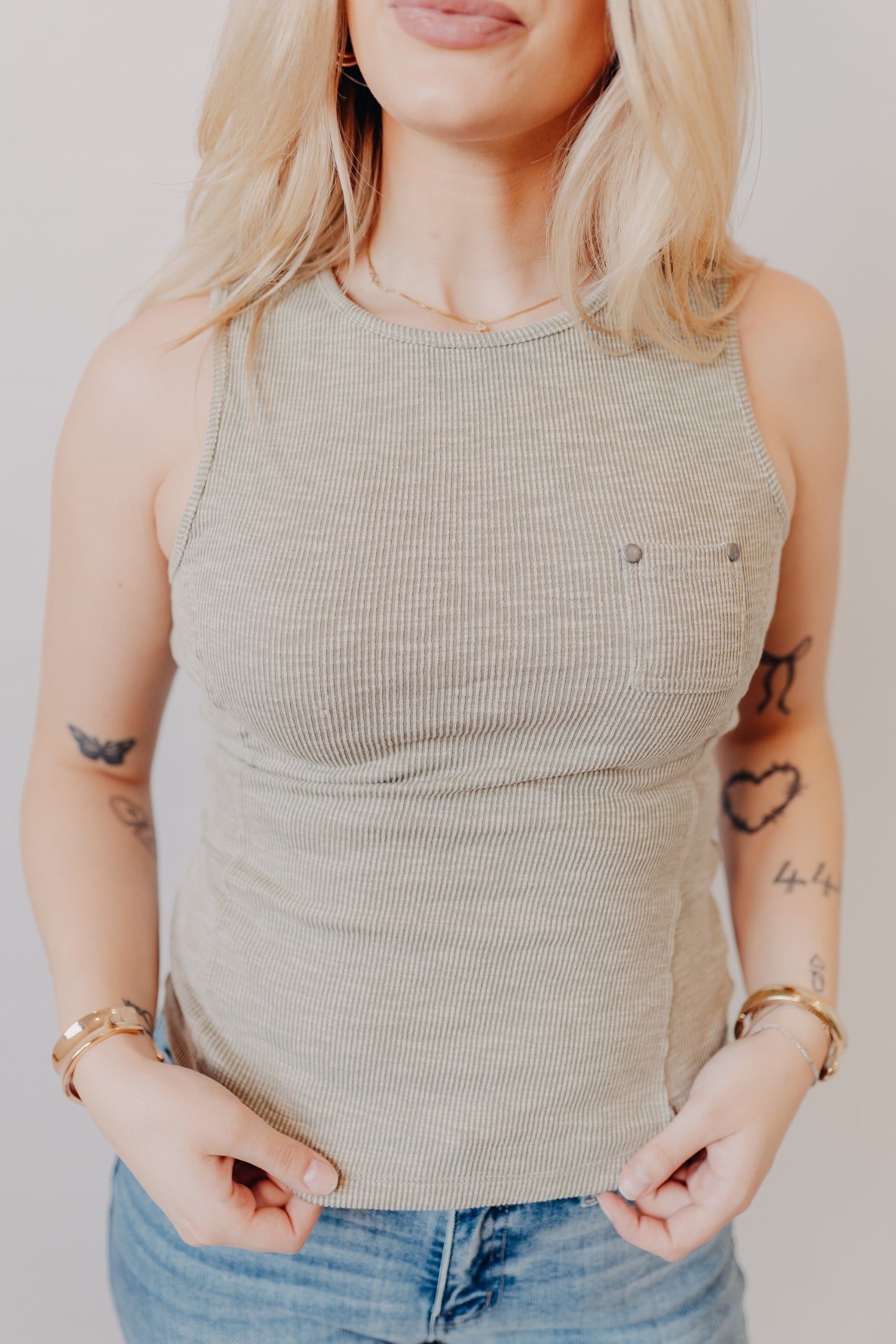 Doe & Rae | Striped Knit Puff Sleeve Top | Fade Olive
