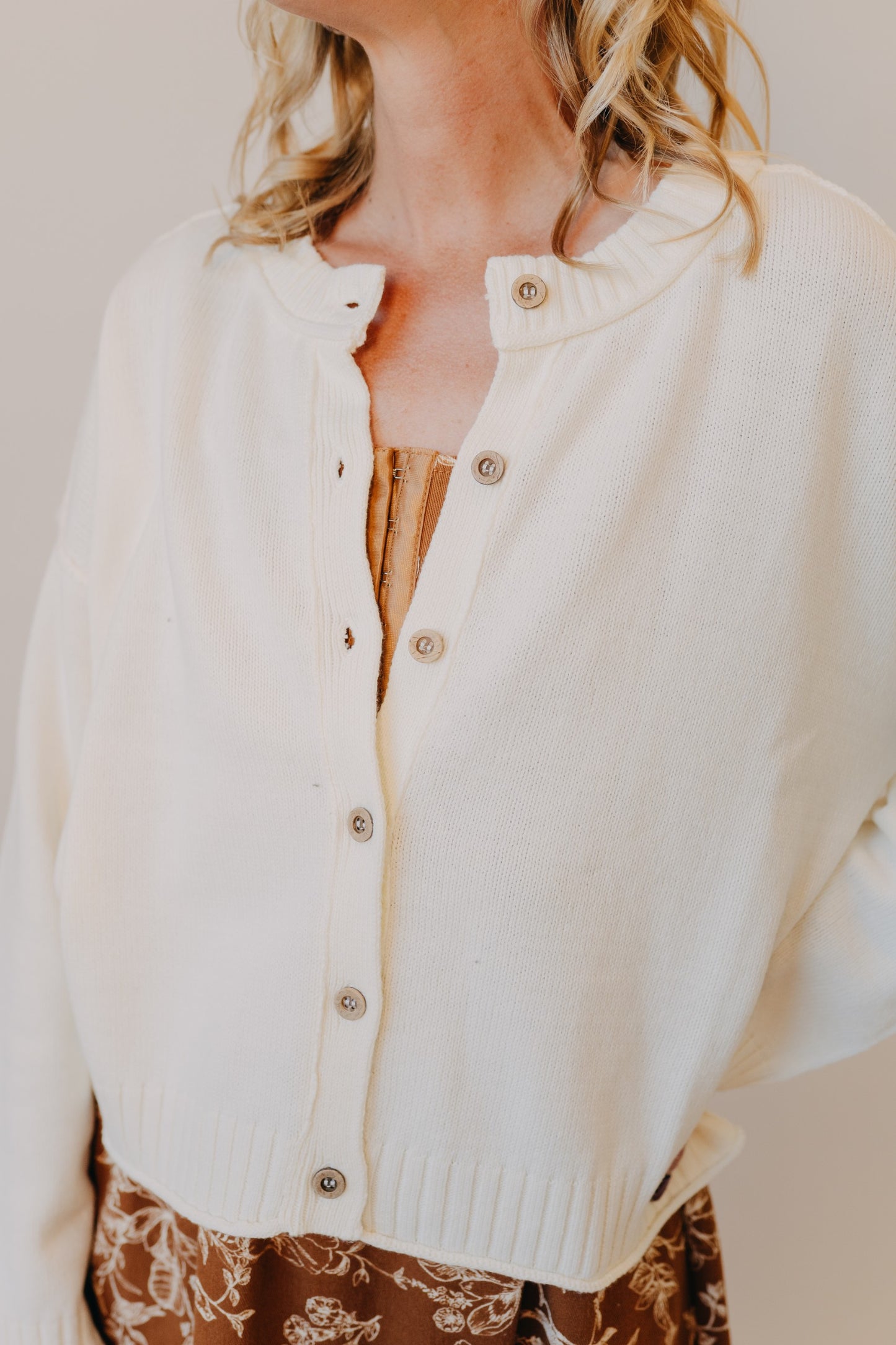 Blu Pepper | Raw Edge Exposed Seam Cardigan | Ivory