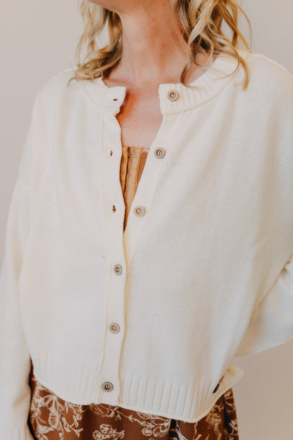 Blu Pepper | Raw Edge Exposed Seam Cardigan | Ivory