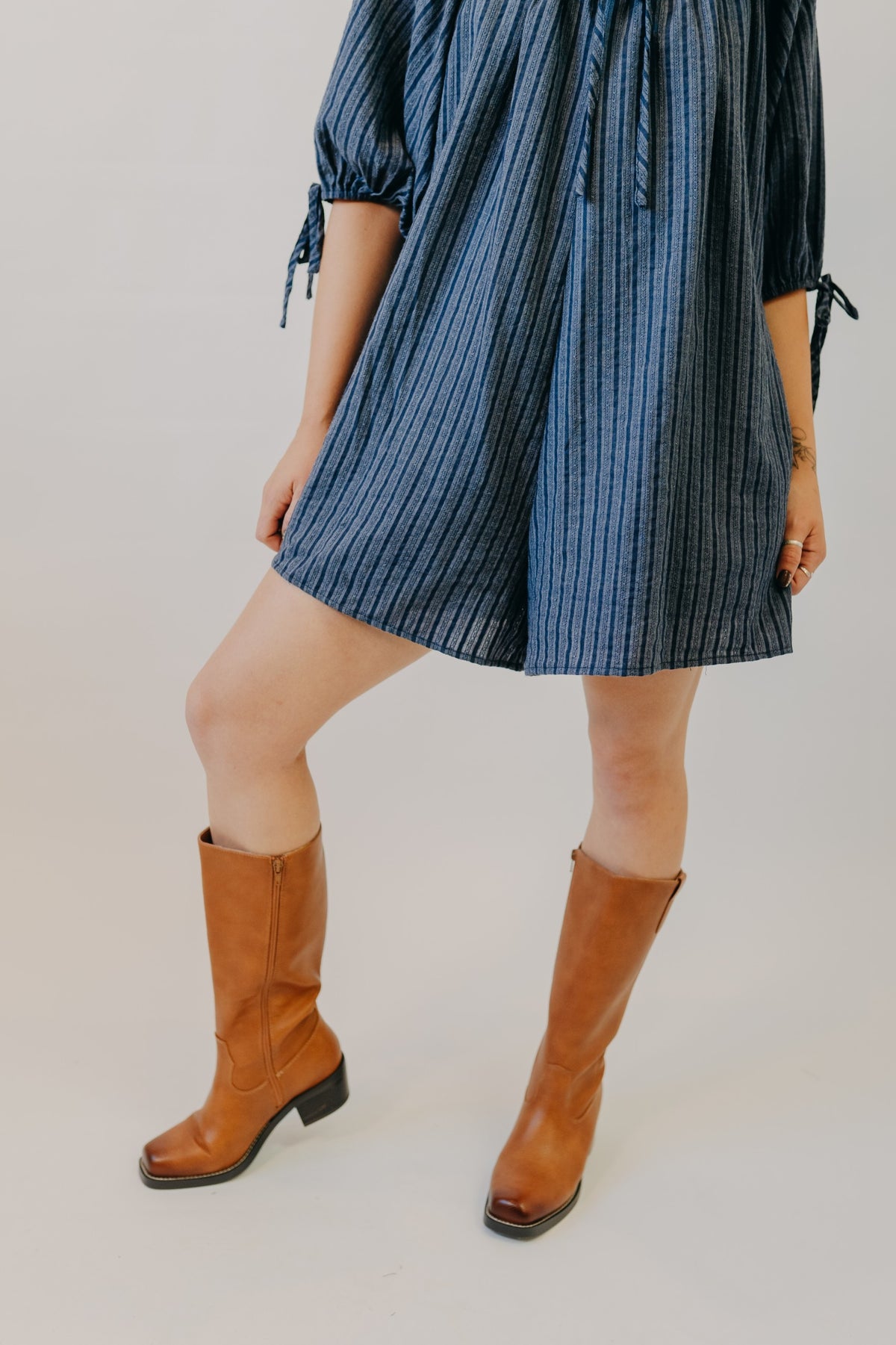 Miou Muse | Stripe Detail Loose Romper | Navy