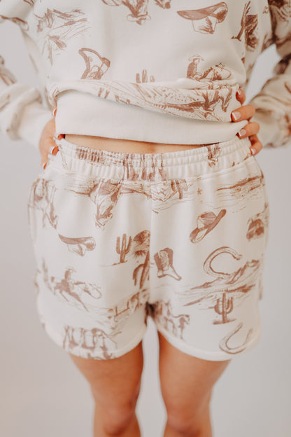 Blu Pepper | Western Print Knit Shorts | Cream Multi