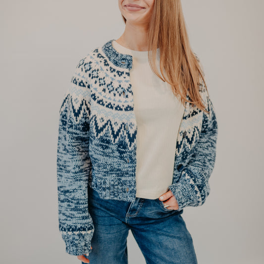 Z Supply | North Sea Fairisle Cardigan | Blue Velvet Heather