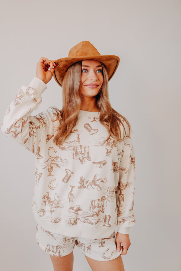 Blu Pepper | Western Print Knit Top | Cream Multi