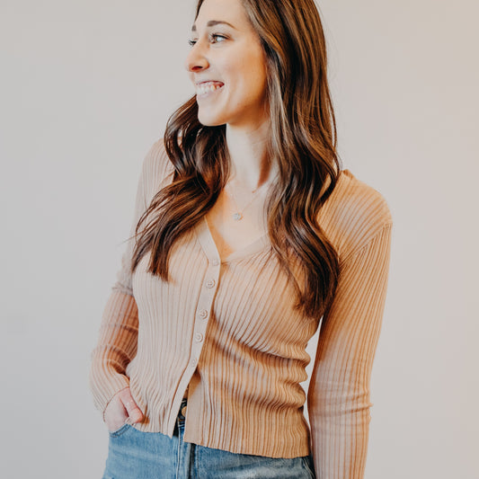 Semi Sheer V Neck Cardigan | Light Khaki