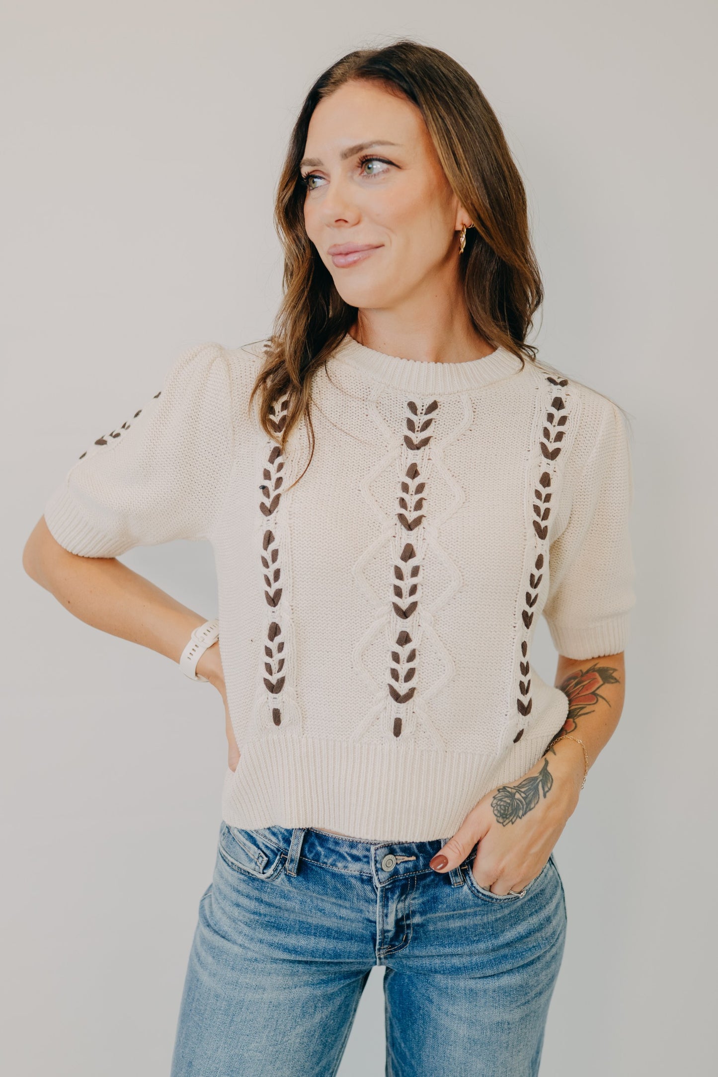By Together | Lattice Stitch Sweater | Natural Chocolate