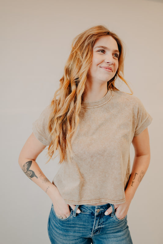 Blu Pepper | Washed Extended Shoulder Top | Brown