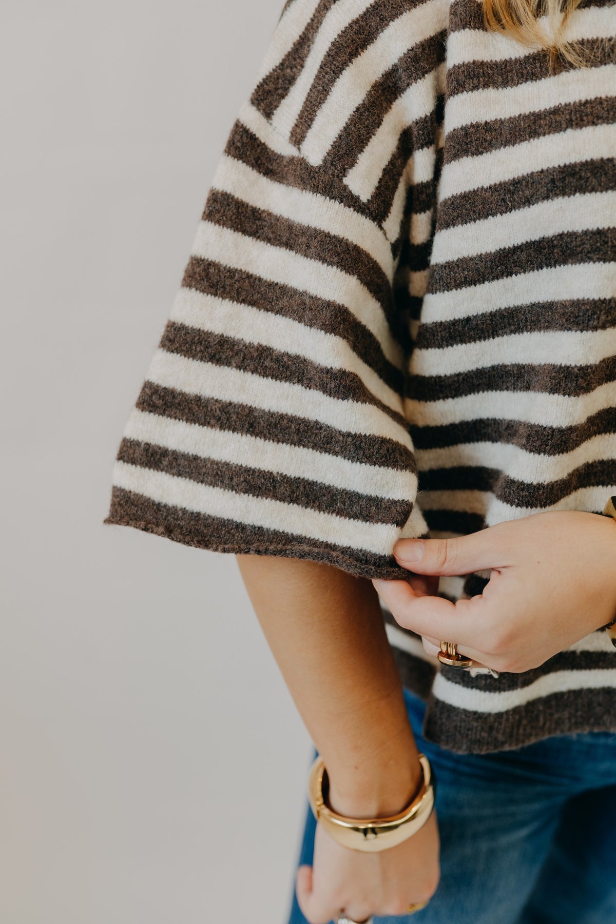 Blu Pepper | Striped Raw Edge Cardigan | Chocolate Brown