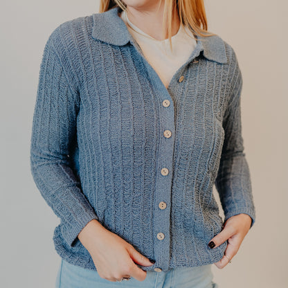 Be Cool | Textured Button Up Cardigan | Slate Blue
