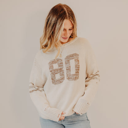 Blu Pepper | Distressed Varsity Top | Oatmeal