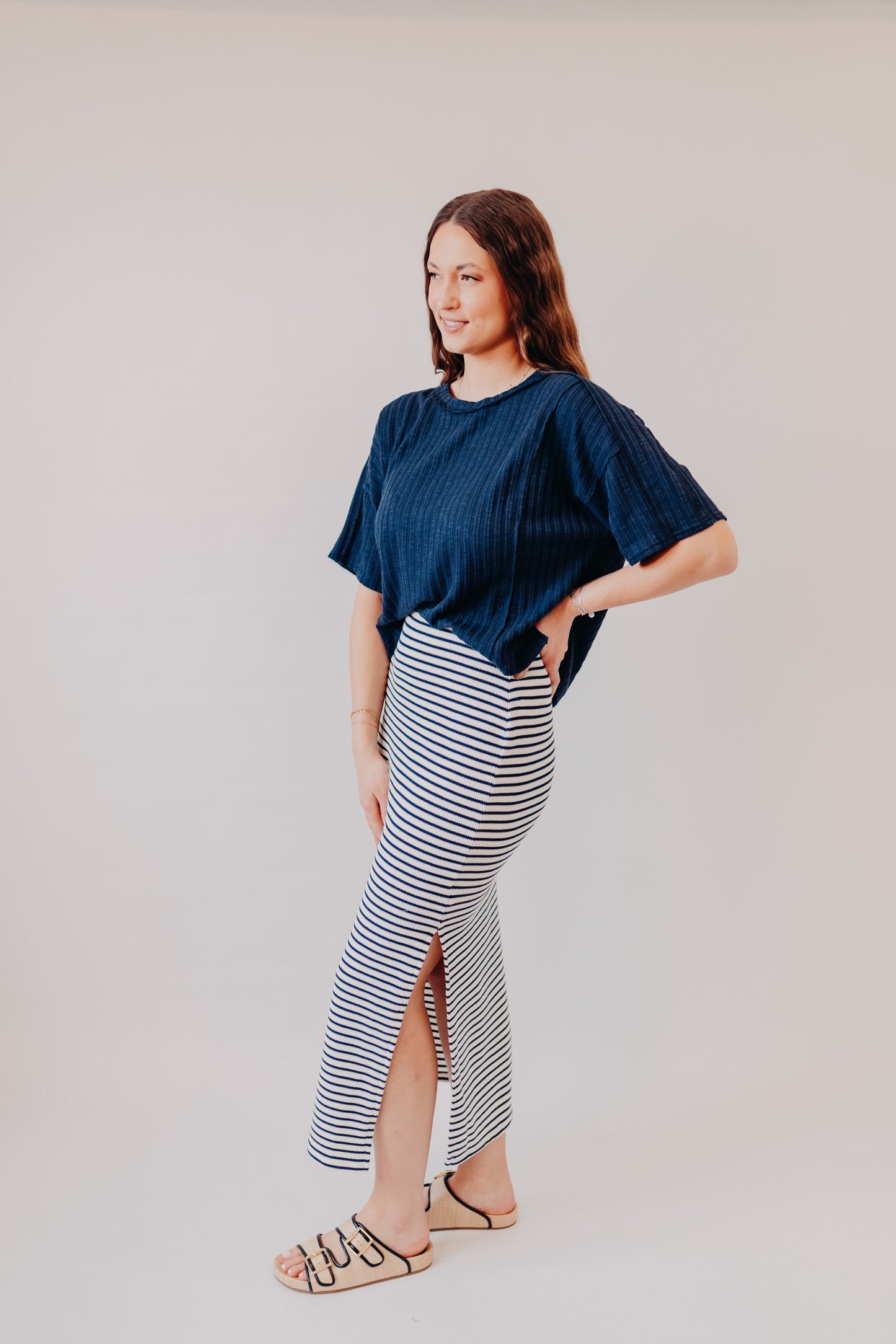 Blu Pepper | Ribbed Star Patch Boxy Knit Top | Navy