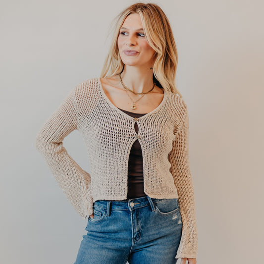 Blu Pepper | Bell Sleeve Crochet Cardigan | Natural