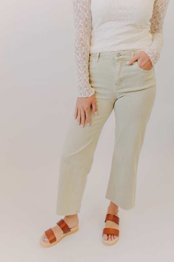 Vervet | High Rise Crop Wide Leg | Olive