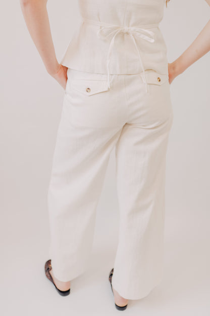 Miou Muse | Wide Leg Linen Trousers | White