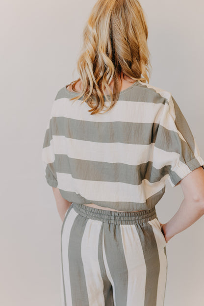 Miou Muse | Wide Stripe Boat Neck Top | Olive