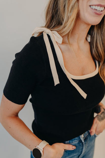 Wishlist | Square Neck Ribbed Top | Black Cream