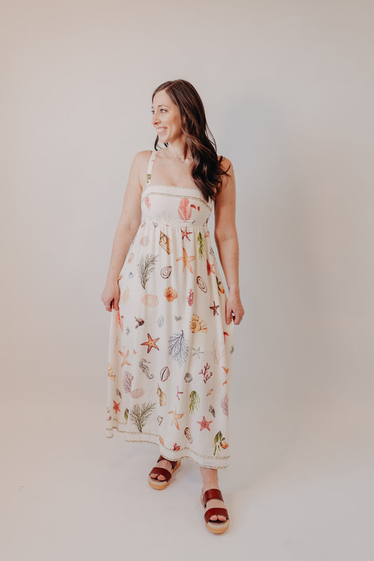 Blu Pepper | Nautical Sleeveless Midi Dress | Cream Multi