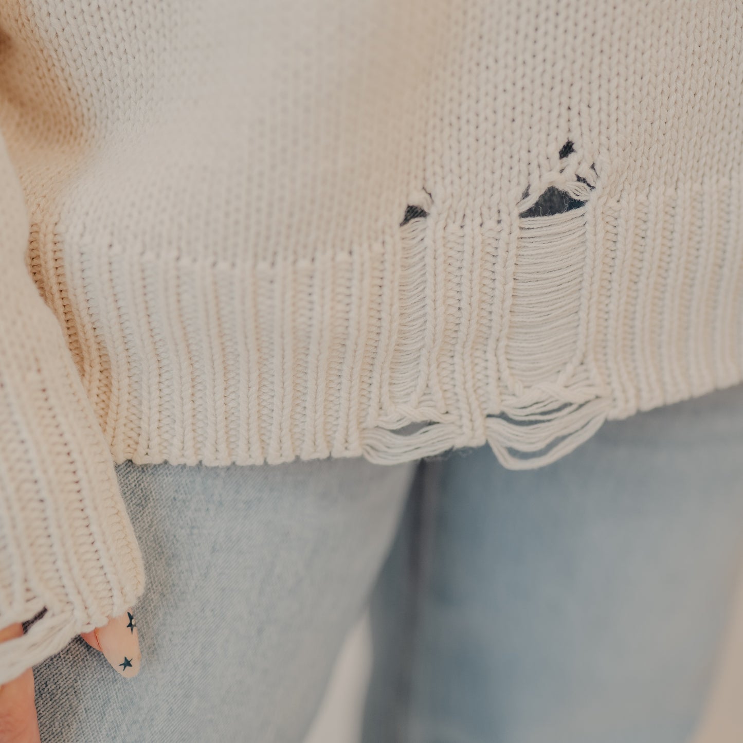 Blu Pepper | Distressed Varsity Top | Oatmeal