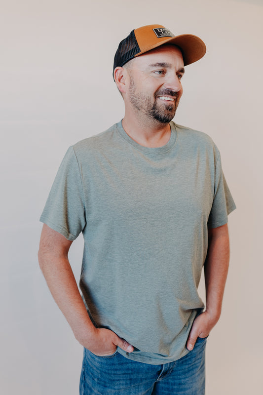 Flag & Anthem | Essential Stretch Crew Tee | Sage Heather