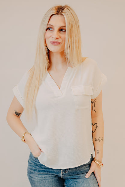 Blu Pepper | Split Neck Fold Sleeve Blouse | Cream