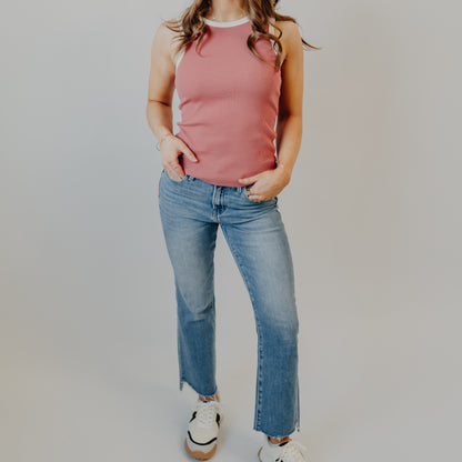 Flying Monkey | High Rise Raw Slant Hem Crop Flare | Cedar Lane