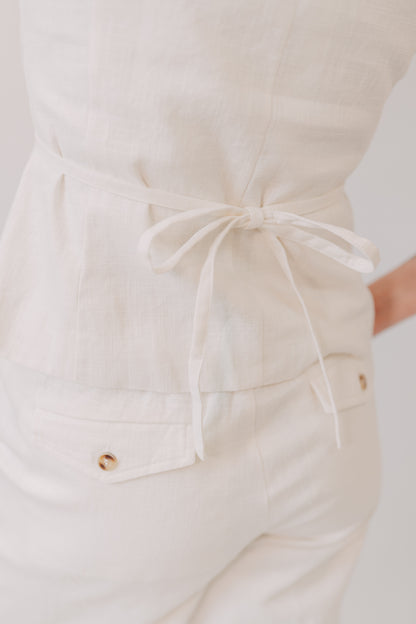 Miou Muse |  Square Neck Sleeveless Vest  Button Front | White