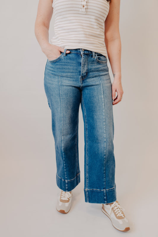 Vervet | High Rise Ankle Wide Trouser | Golden Aura