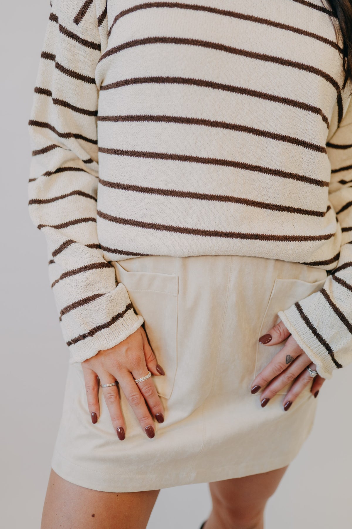 Blu Pepper | Striped Textured Raw Edge Sweater | Cream