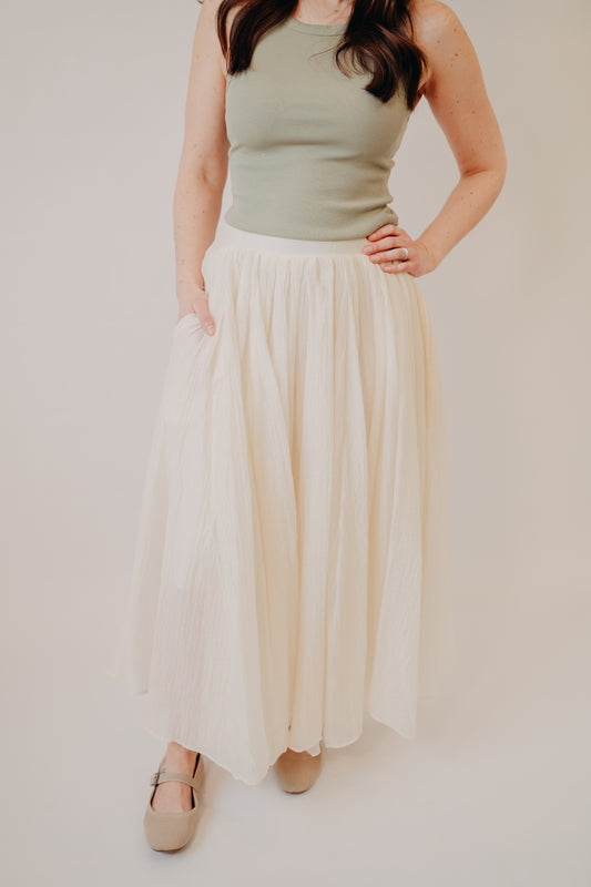 Fun2Fun | Crinkle Woven Maxi Skirt | Cream