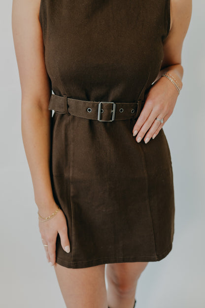 Blu Pepper | Belted Sleeveless Midi Dress | Brown