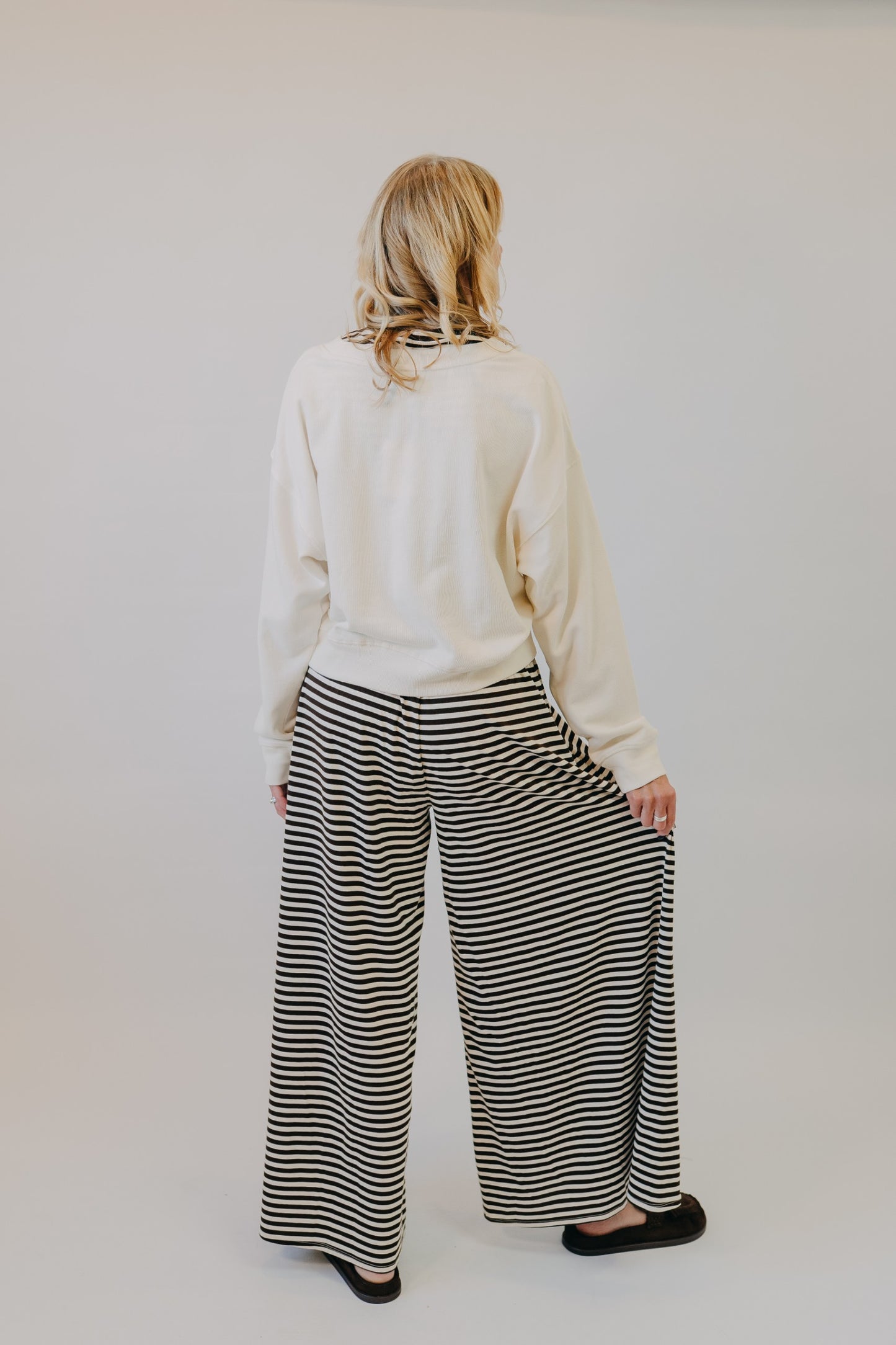 By Together | Fine Line Wide Leg Knit Pants | Cream Brown
