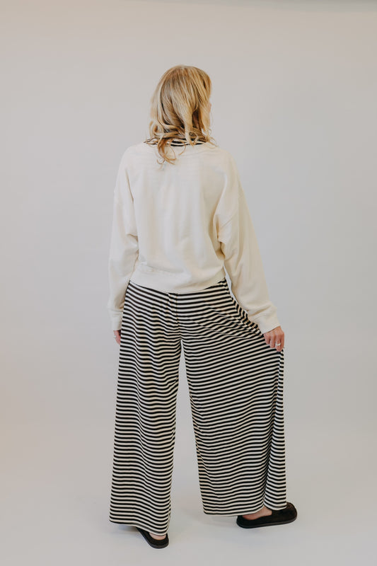 By Together | Fine Line Wide Leg Knit Pants | Cream Brown