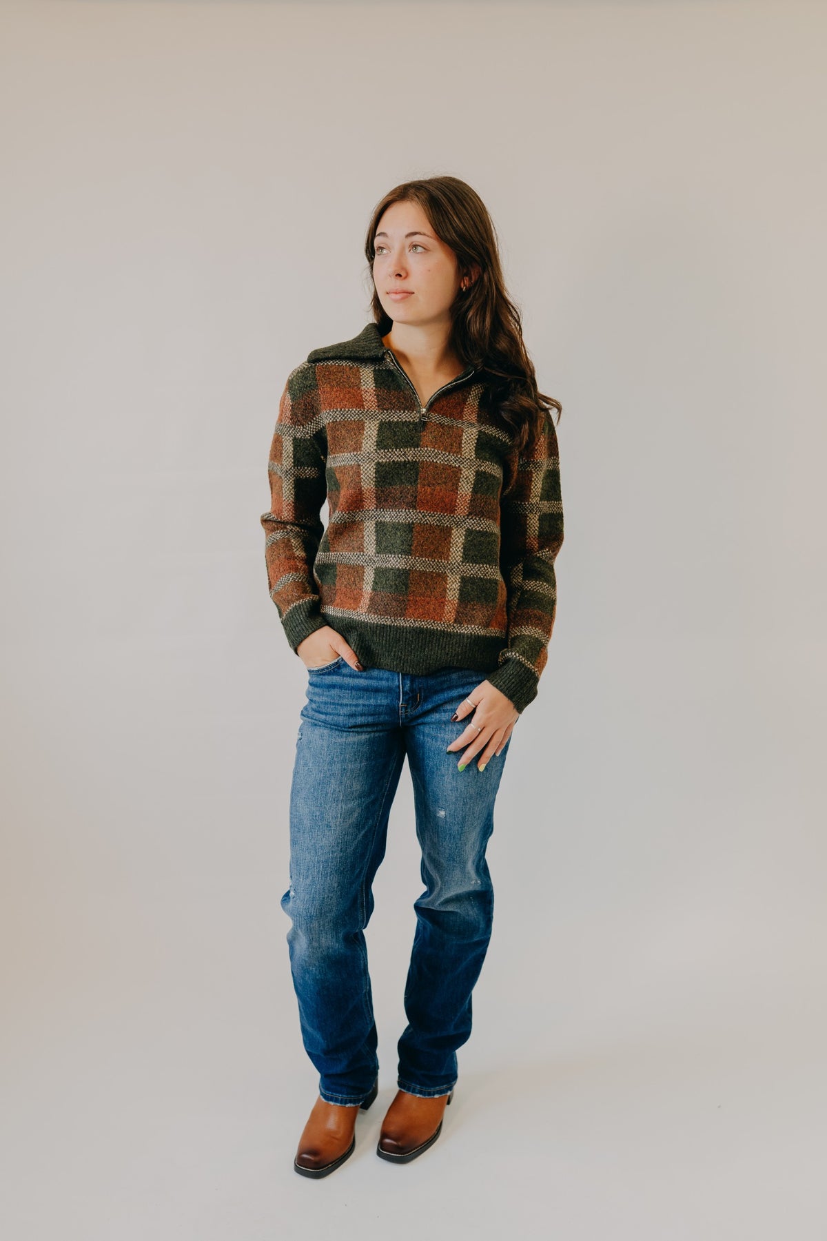 Staccato | Check Jacquard Pullover | Olive