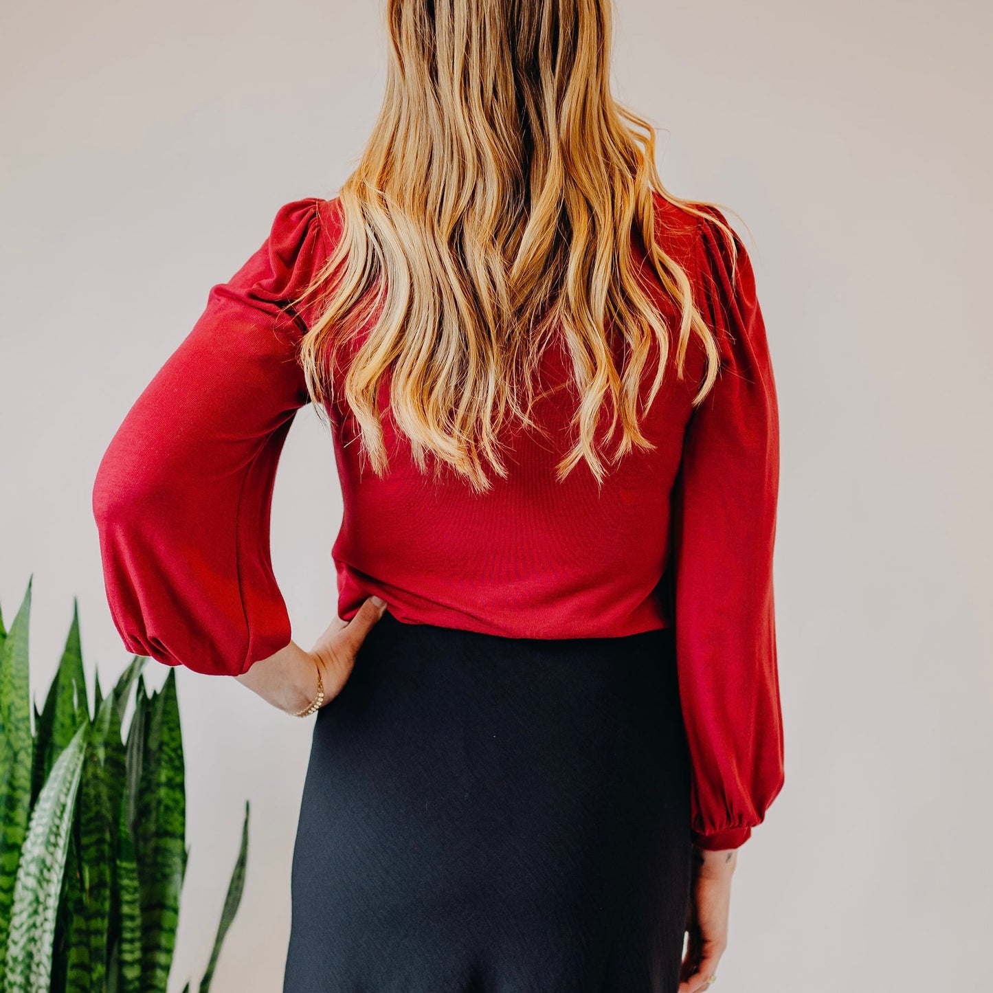 Square Neck Top with Puffed Sleeves | Burgundy