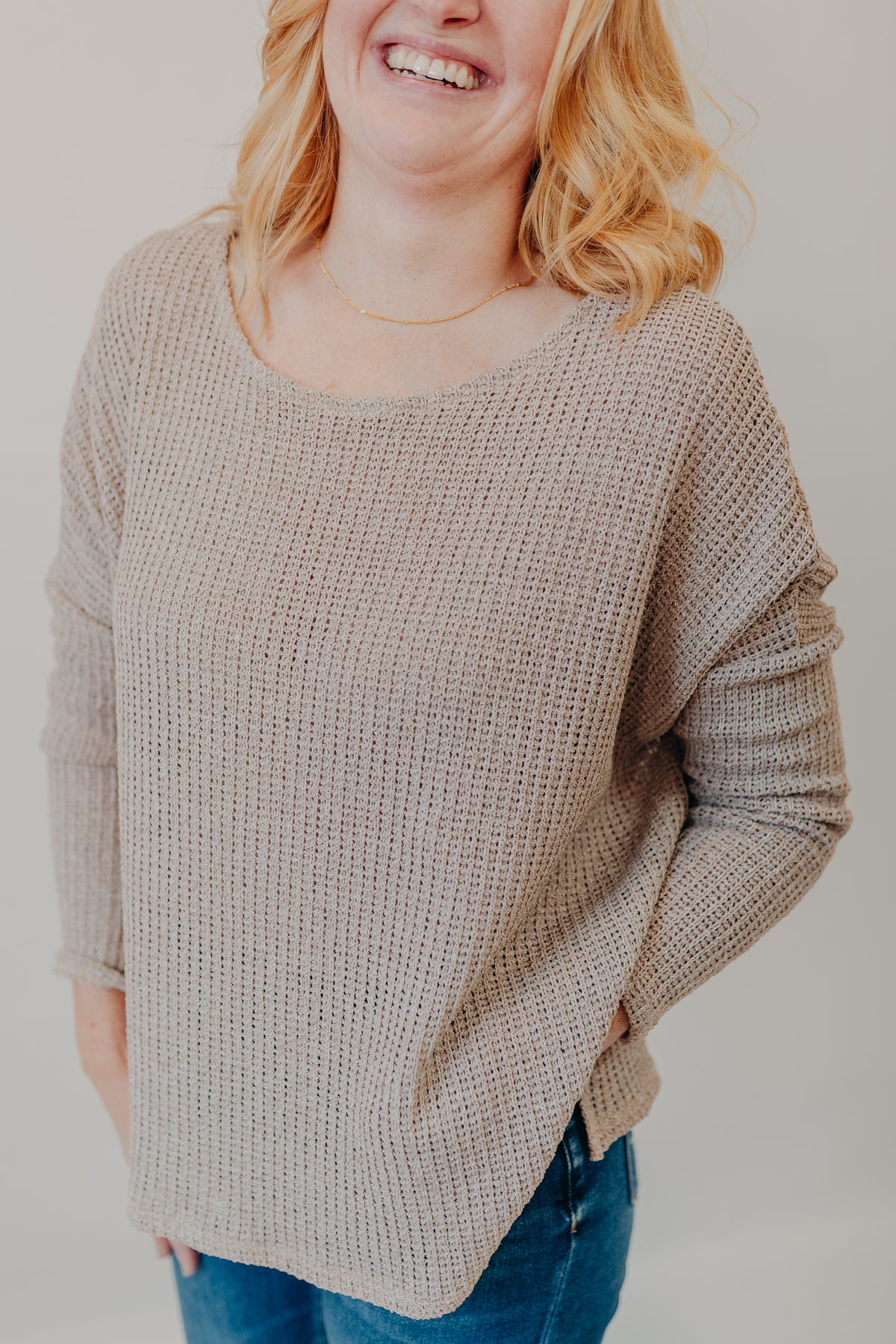 Gilli | Long Sleeve Side Slit Top | Oatmeal