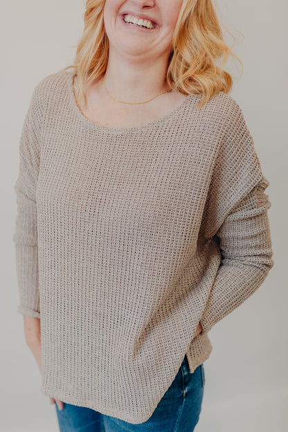 Gilli | Long Sleeve Side Slit Top | Oatmeal