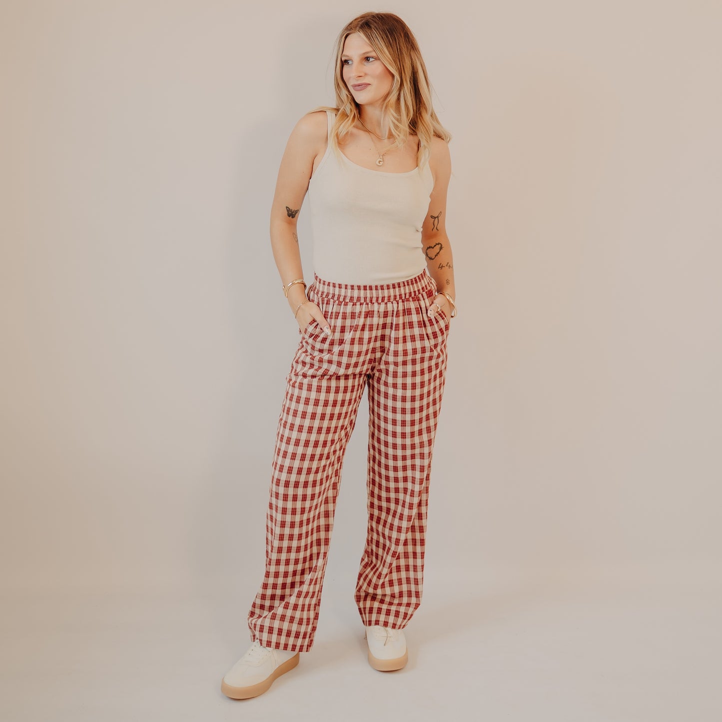 Wishlist | Cotton Plaid Pants | Rust-Taupe
