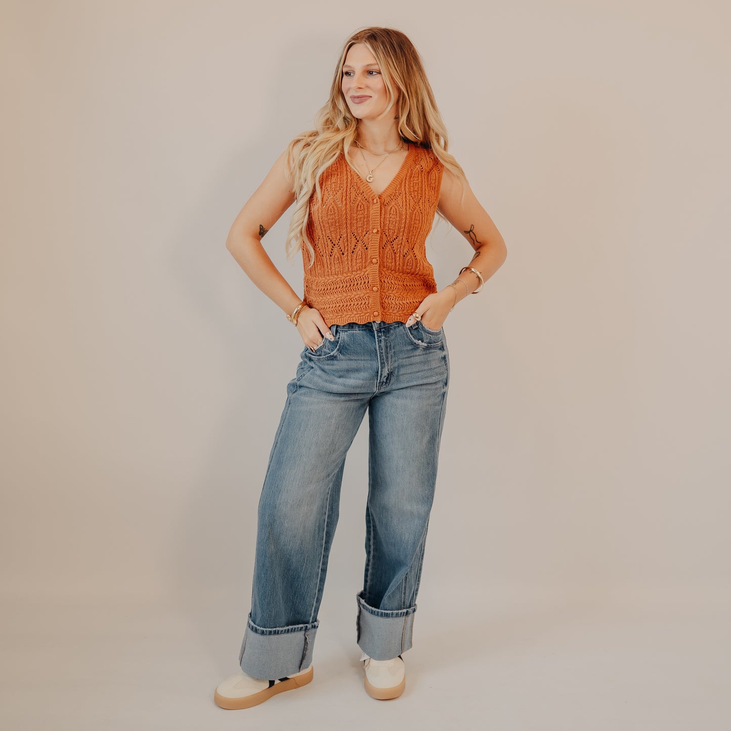 Vervet | Super High Rise Cuffed Baggy Wide | Dark Denim