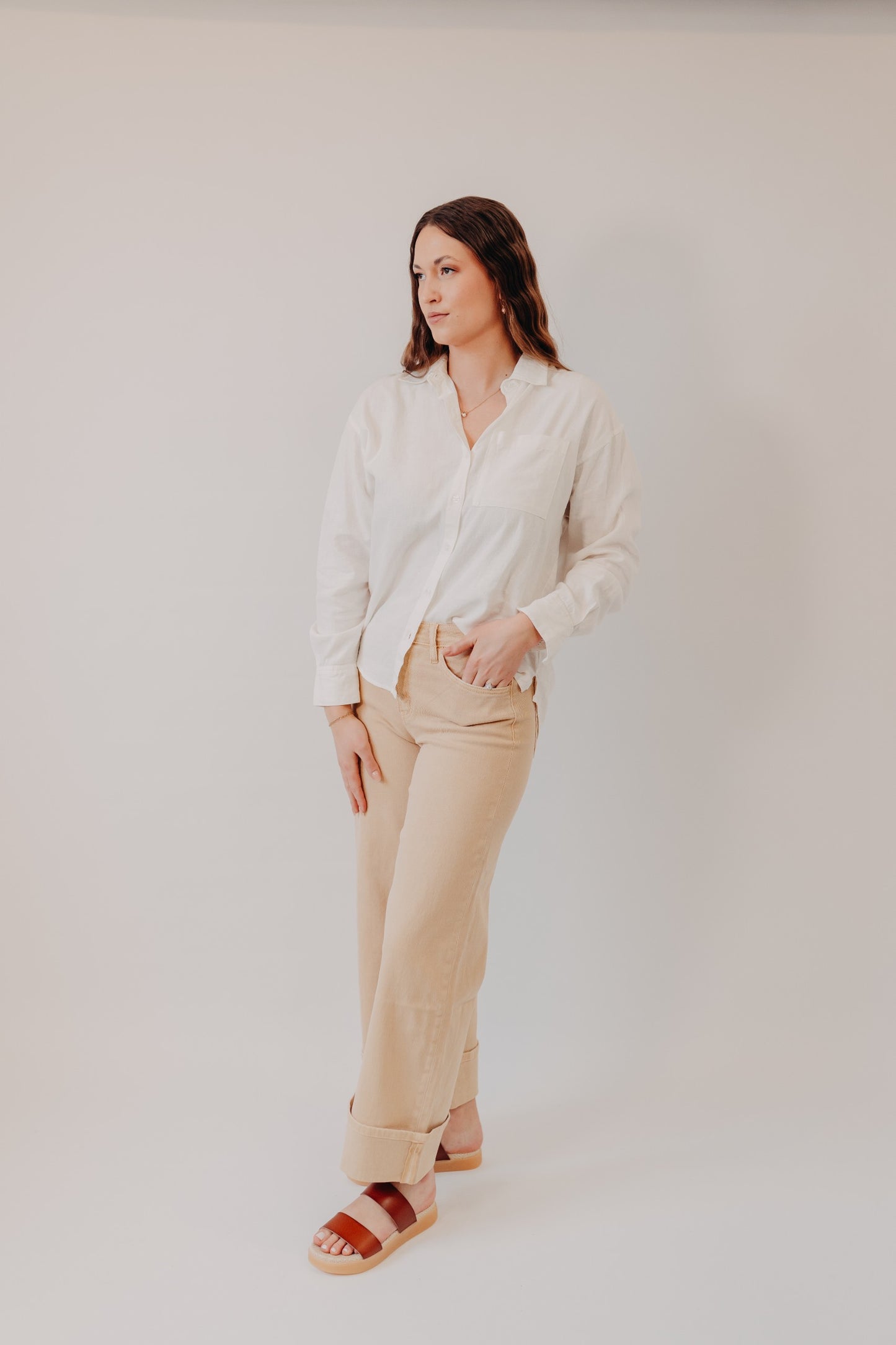 Vervet | Mid Rise Cuffed Crop Wide Leg | Sun Beige