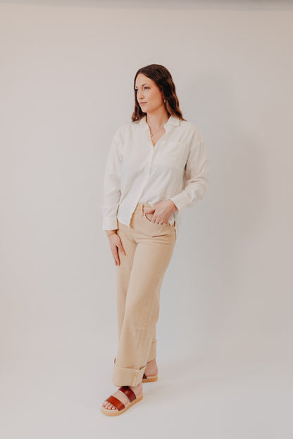 Vervet | Mid Rise Cuffed Crop Wide Leg | Sun Beige