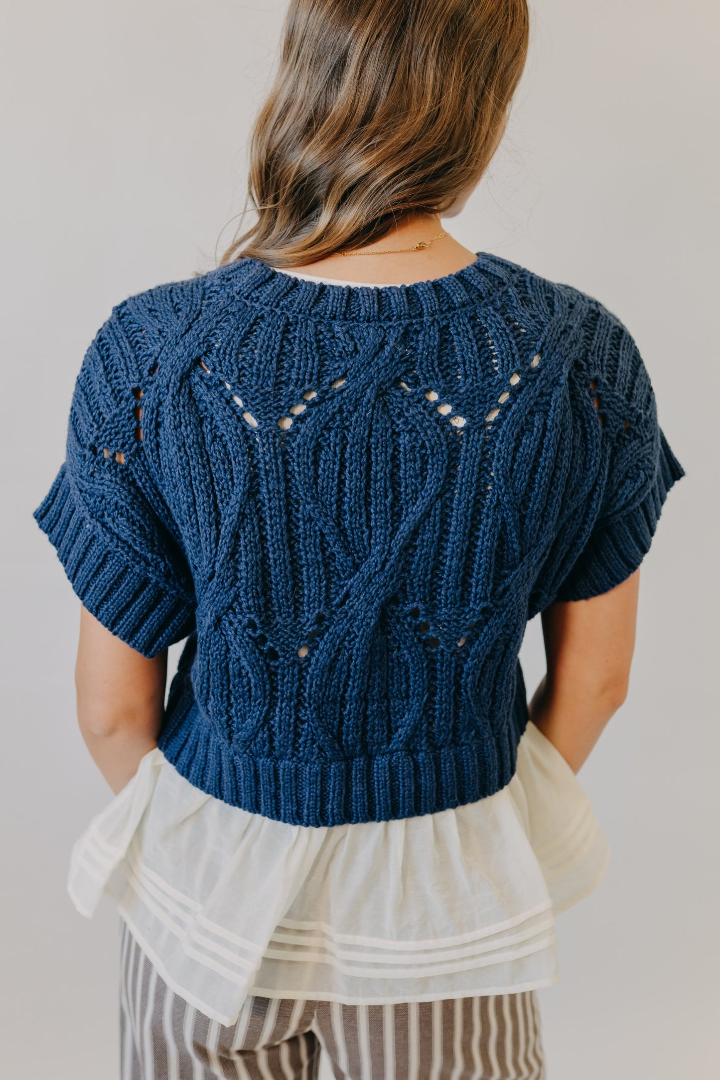 By Together | Cali Crochet Twofer Sweater | Navy Cream