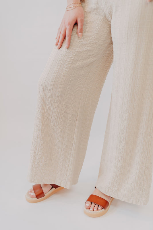 Miou Muse | Crinkled Fabric Pants | Tan