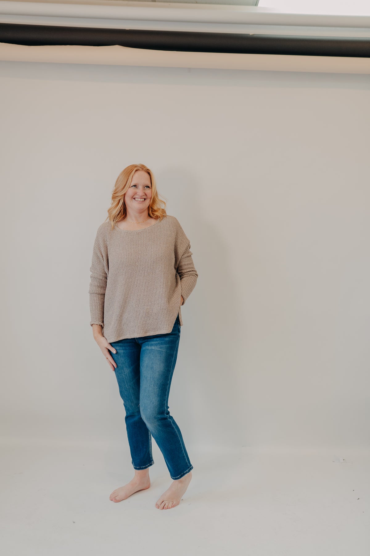 Gilli | Long Sleeve Side Slit Top | Oatmeal