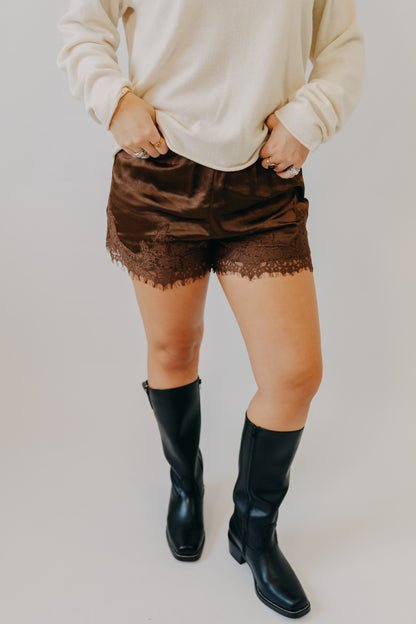 By Together | Maisy Lace Woven Shorts | Chocolate