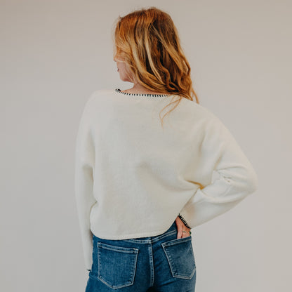 Blu Pepper | Contract Stitch Pocket Sweater | Ivory