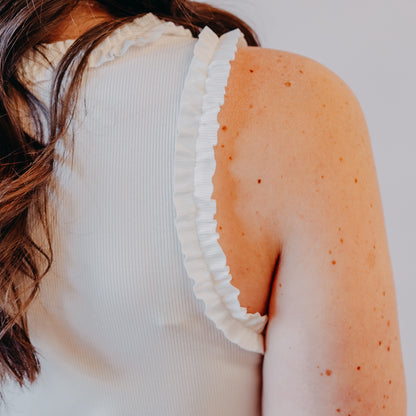 Doe & Rae | Ribbed Tank w/Ruffle Detail | Off White