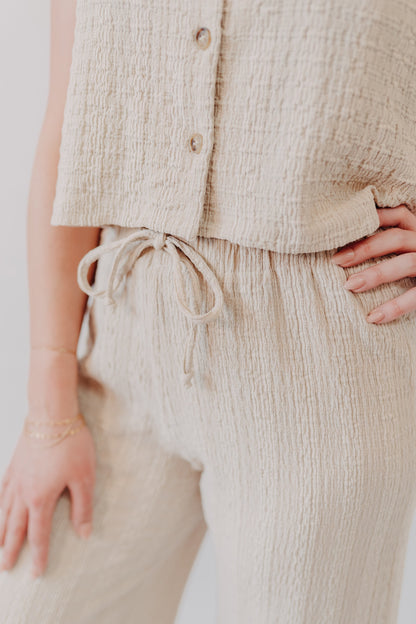 Miou Muse | Crinkled Fabric Pants | Tan