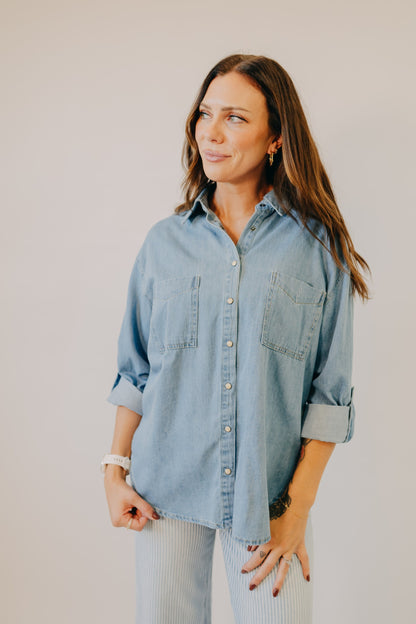 Blu Pepper | Collared Western Denim Top | Denim