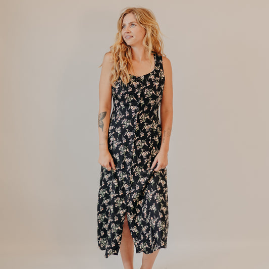 Blu Pepper | Floral Sleeveless Midi Dress | Black Multi