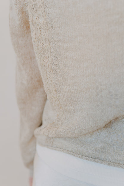 Miou Muse | Lace Contrasted Tie Front Cardigan | Straw