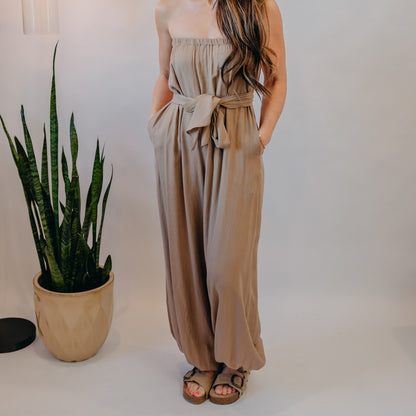 Fun2Fun | Front Tie Tube Jumpsuit | Taupe